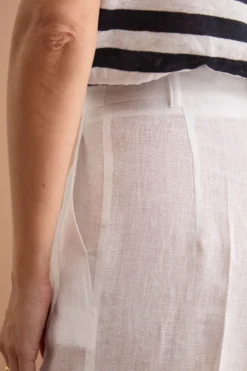 Pantalone Gamba Larga in Lino con Pinces - BIANCO