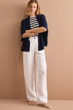 Pantalone Gamba Larga in Lino con Pinces - BIANCO