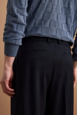 Pantalone Gamba Larga in Misto Lana con Piega - BLU SCURO