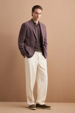 Pantalone Gamba Larga in Misto Lana con Piega - LATTE