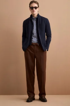 Pantalone Gamba Larga in Misto Lana con Piega - BRUCIATO