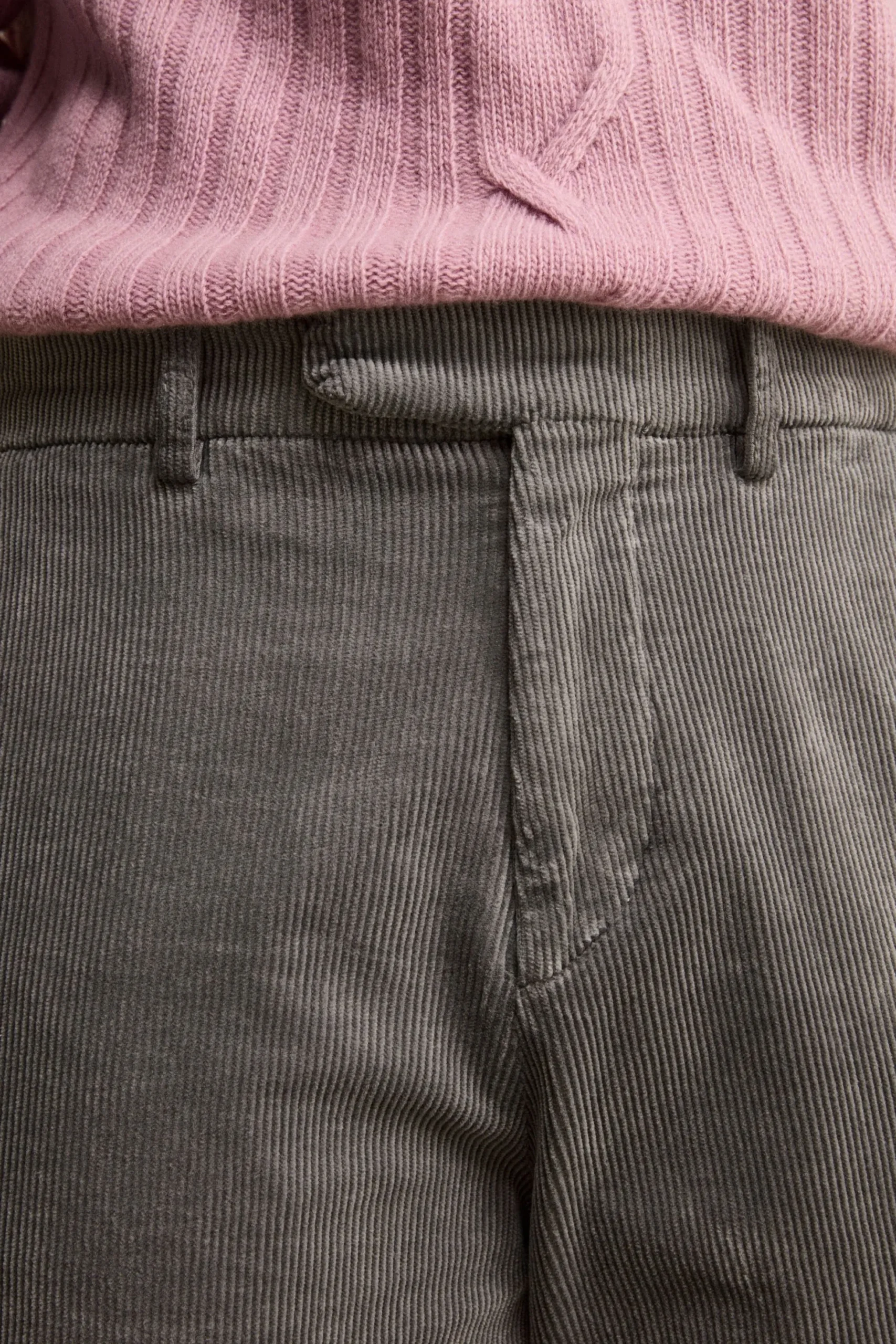 Pantalone Gamba Larga in Velluto a Coste - GRIGIO