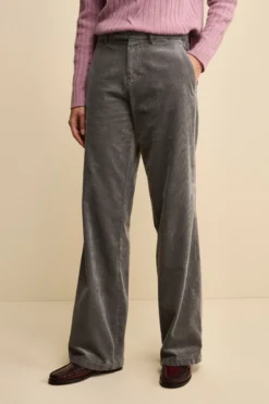 Pantalone Gamba Larga in Velluto a Coste - GRIGIO