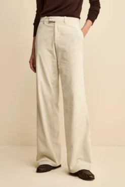 Pantalone Gamba Larga in Velluto a Coste - PANNA