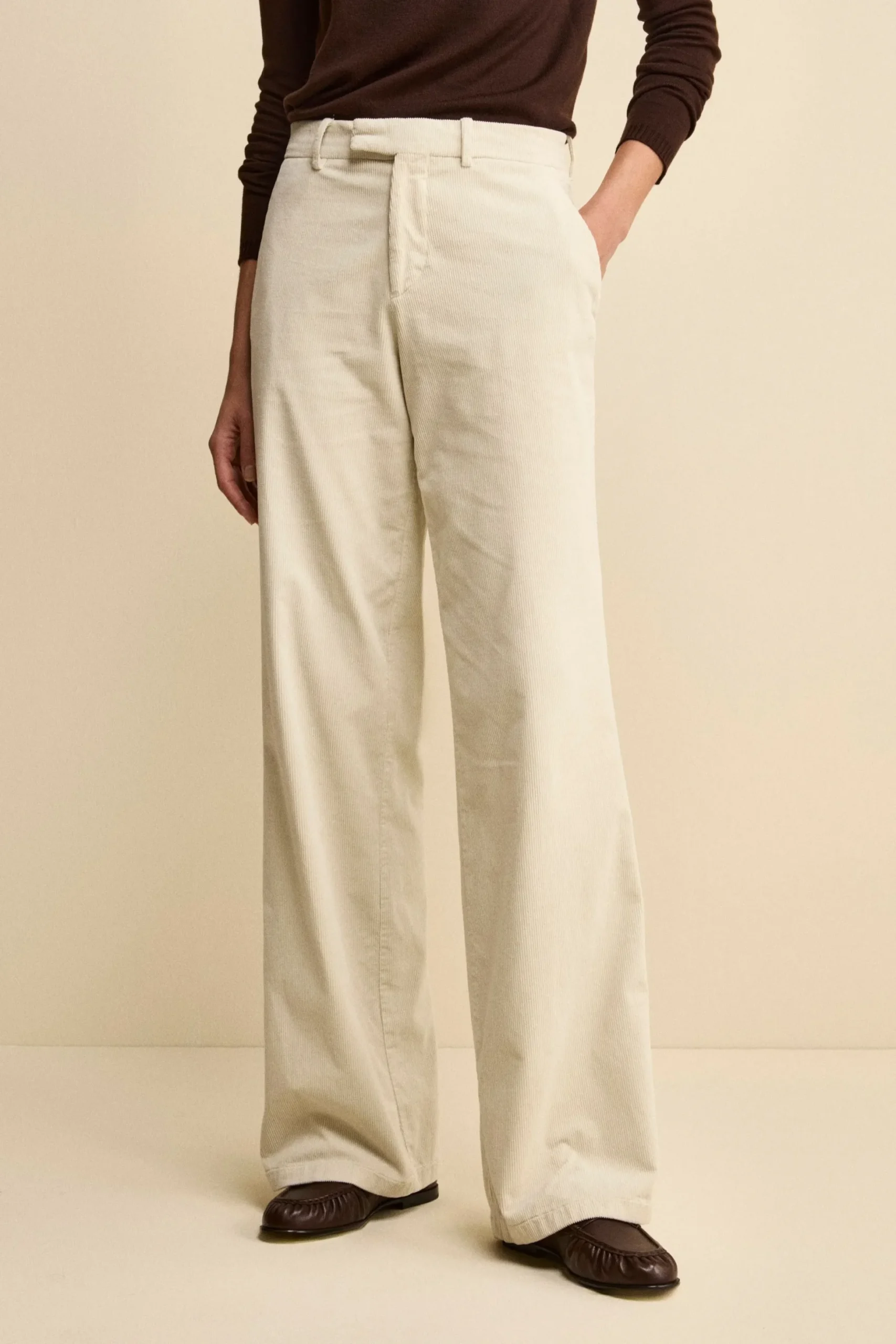 Pantalone Gamba Larga in Velluto a Coste - PANNA