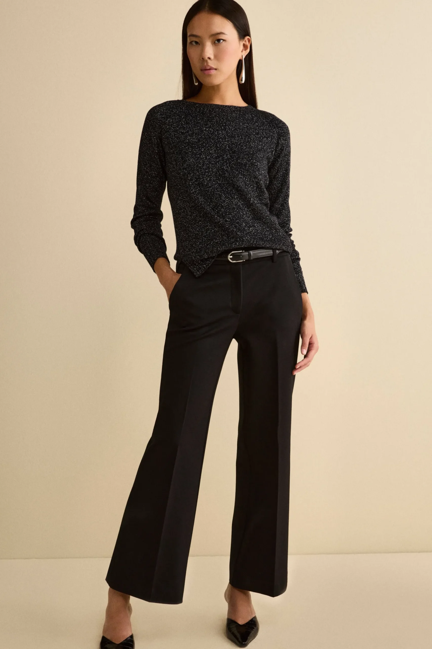 Pantalone Gaucho in Jersey con Pieghe - NERO
