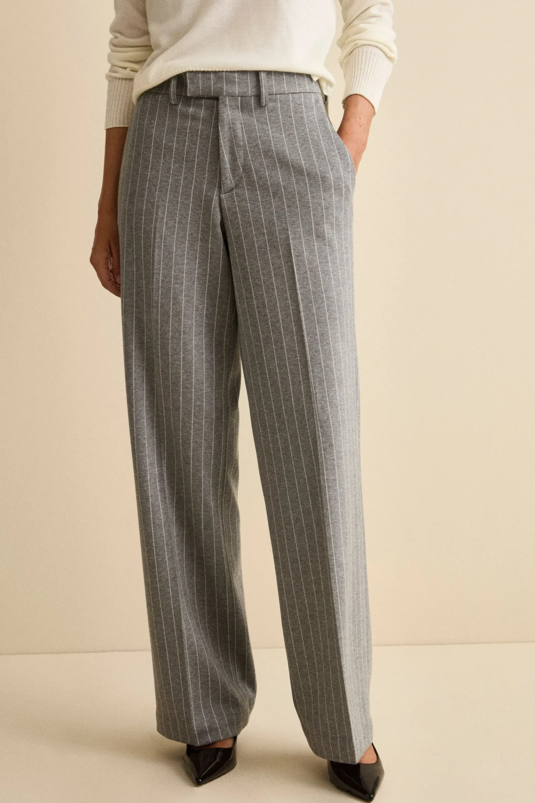 Pantalone Gessato a Gamba Larga - GRIGIO GESSATO