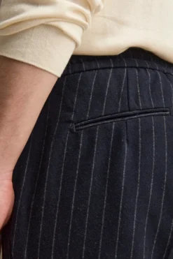 Pantalone Gessato con Coulisse in Misto Lana - BLU