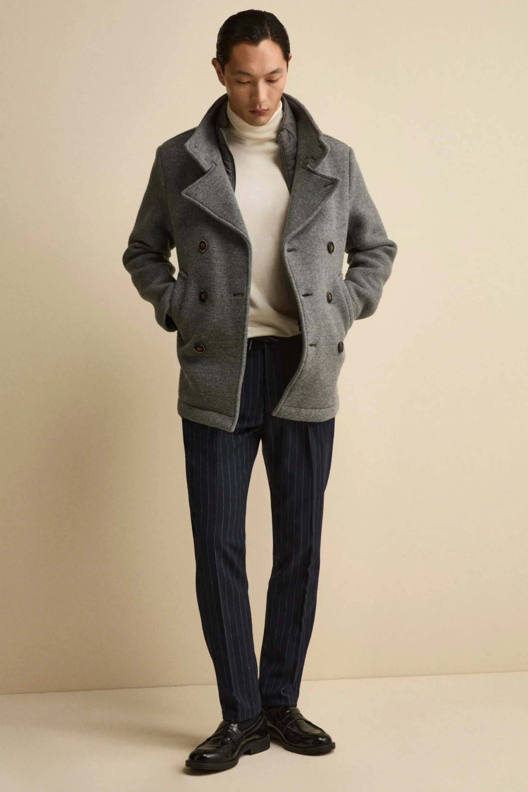 Pantalone Gessato con Coulisse in Misto Lana - BLU