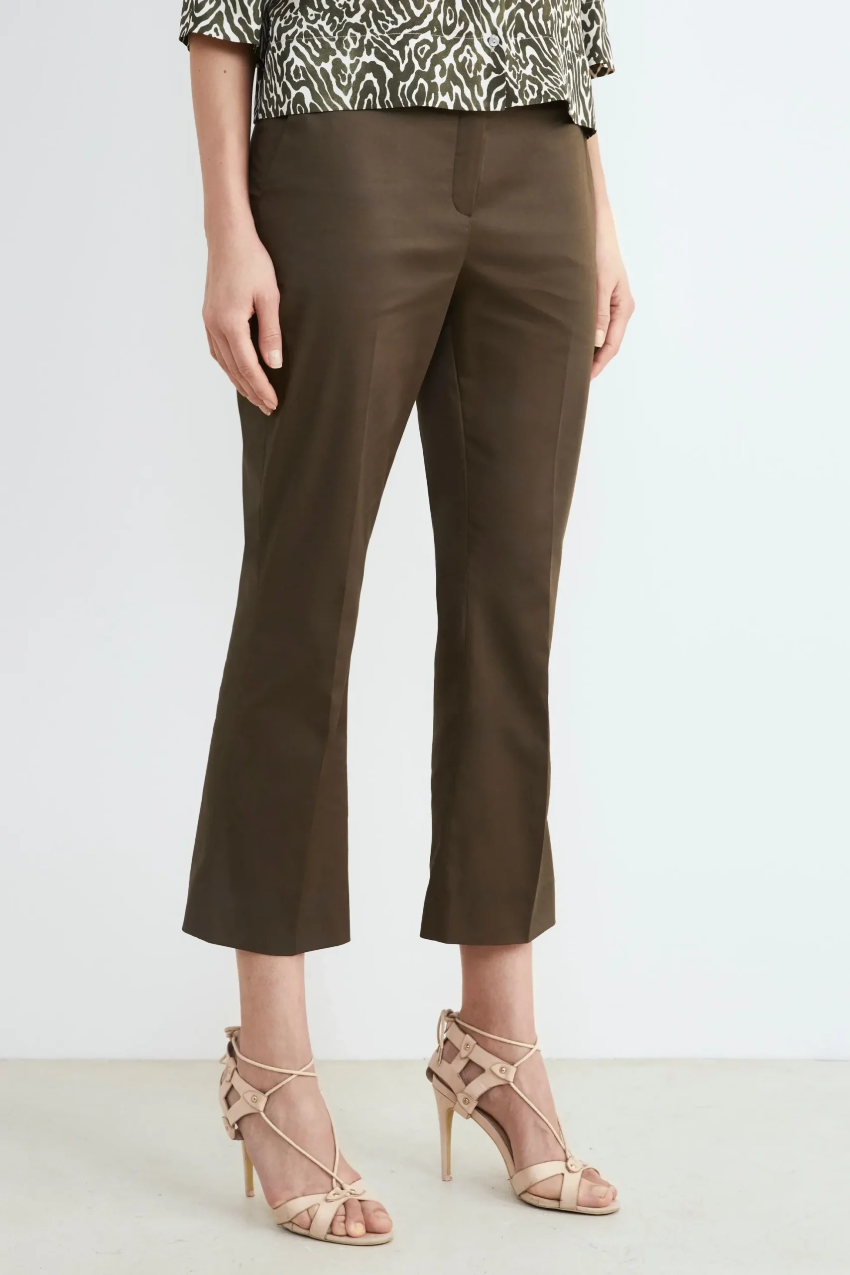 Pantalone in cotone mid-flare - KAKI