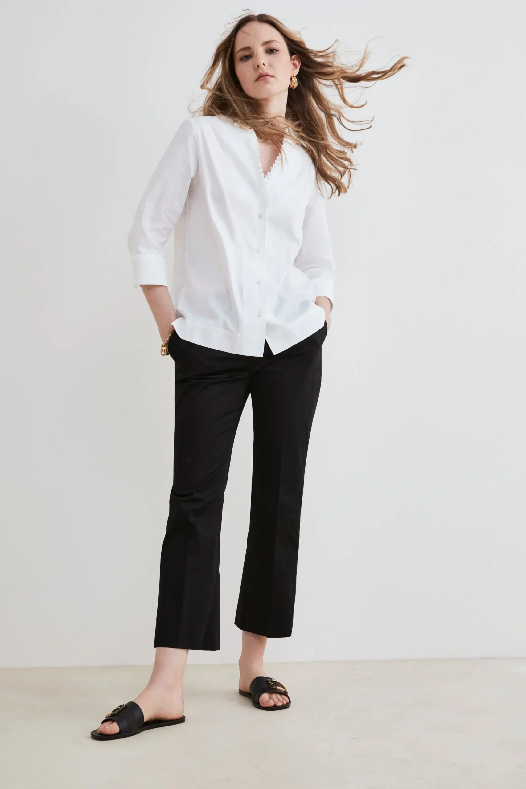 Pantalone in cotone mid-flare - NERO
