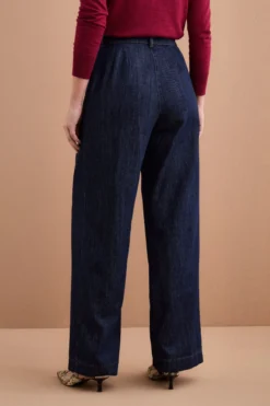 Pantalone in Denim a Gamba Larga con Pinces - DENIM