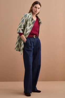 Pantalone in Denim a Gamba Larga con Pinces - DENIM