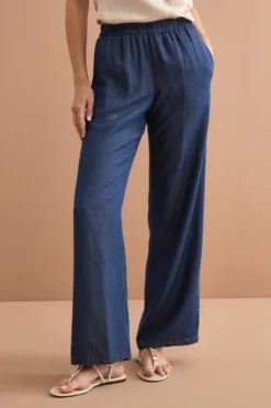 Pantalone in Denim Fluido con Gamba Larga - DENIM