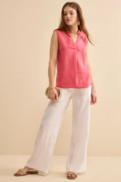 Pantalone in Lino a Gamba Larga - BIANCO