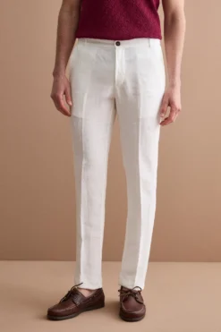 Pantalone in Lino a Sigaretta Regular Fit - PANNA