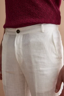 Pantalone in Lino a Sigaretta Regular Fit - PANNA