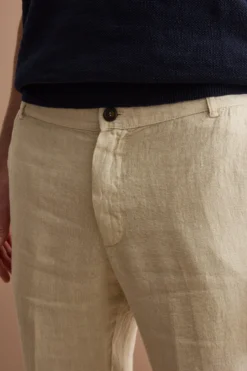 Pantalone in Lino a Sigaretta Regular Fit - SABBIA