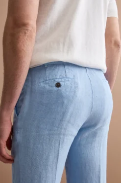 Pantalone in Lino a Sigaretta Regular Fit - AZZURRO