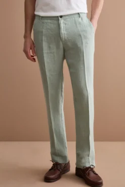 Pantalone in Lino a Sigaretta Regular Fit - VERDE