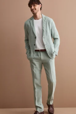 Pantalone in Lino a Sigaretta Regular Fit - VERDE