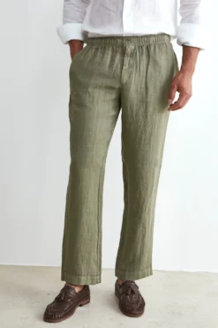 Pantalone in Lino con Coulisse - VERDE MILITARE