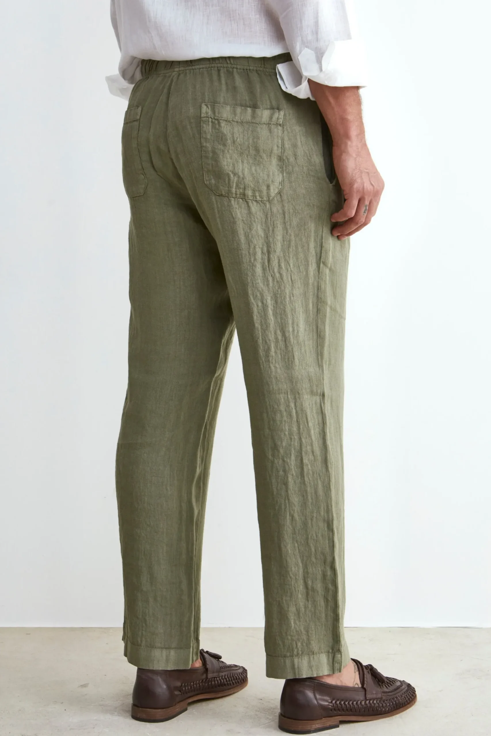 Pantalone in Lino con Coulisse - VERDE MILITARE