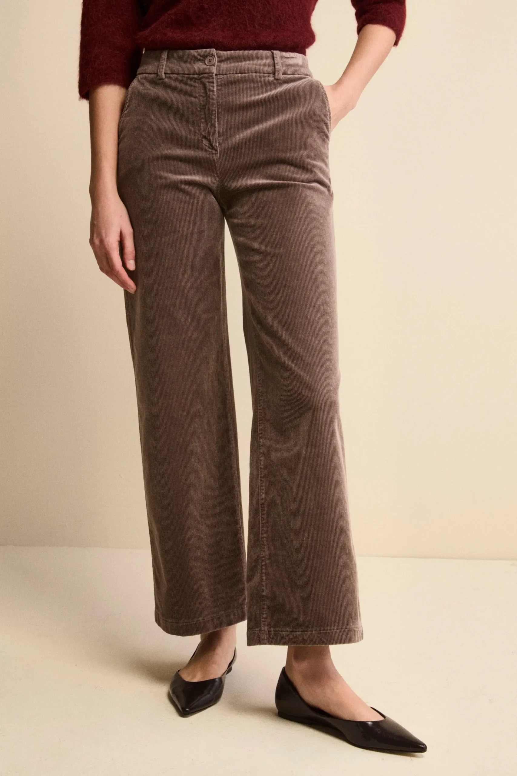 Pantalone in Velluto a Gamba Larga - MARRONE