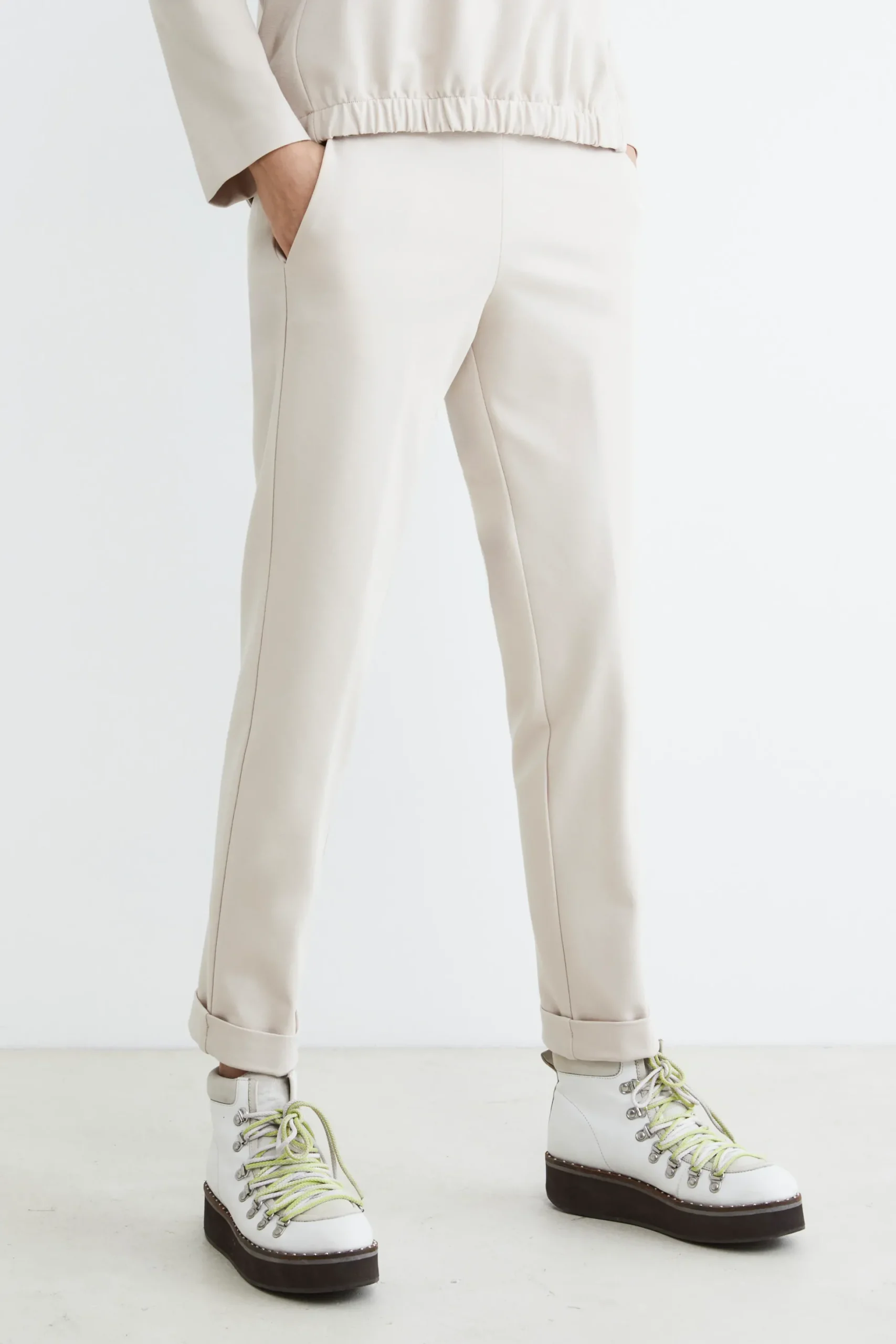 Pantalone jersey elasticizzato - GESSO