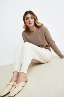 Pantalone Jogger in lana e cashmere - LATTE