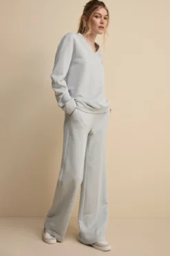 Pantalone Lurex a Palazzo in Felpa - AZZURRO