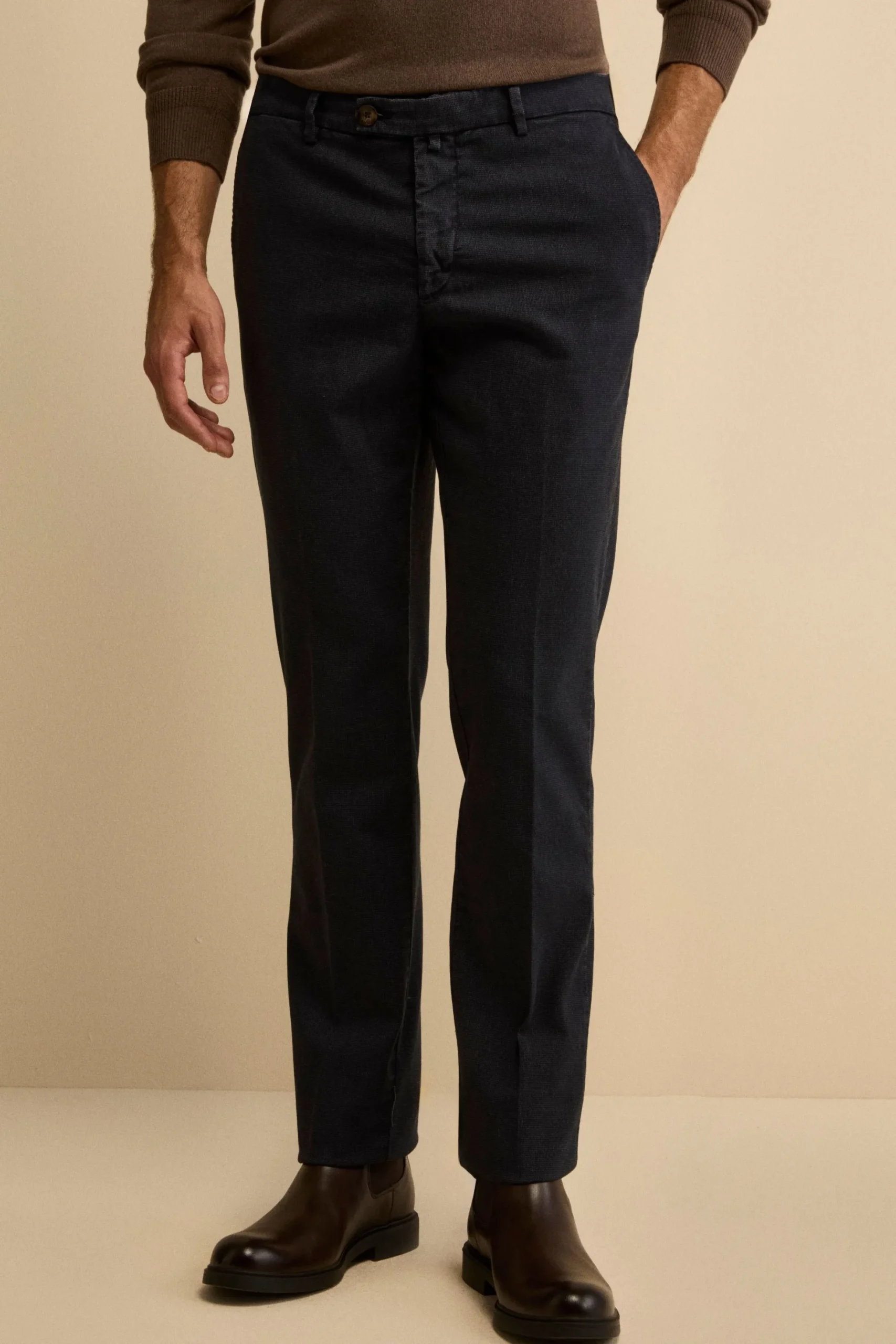 Pantalone Micropunto Regular Fit in Cotone - BLU