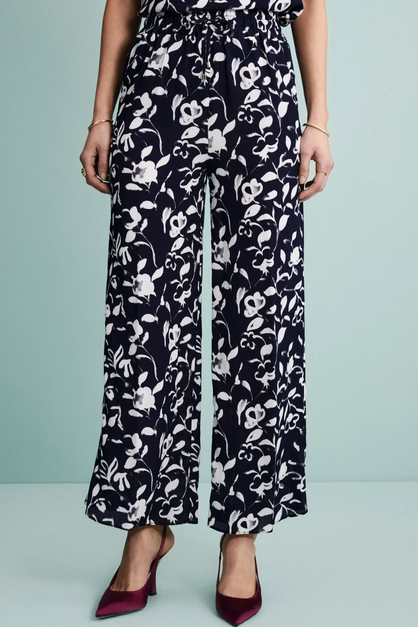 Pantalone Morbido Floreale con Coulisse - FANT. BLU