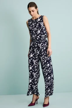 Pantalone Morbido Floreale con Coulisse - FANT. BLU
