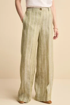 Pantalone Morbido Gessato in Lino - VERDE RIGATO