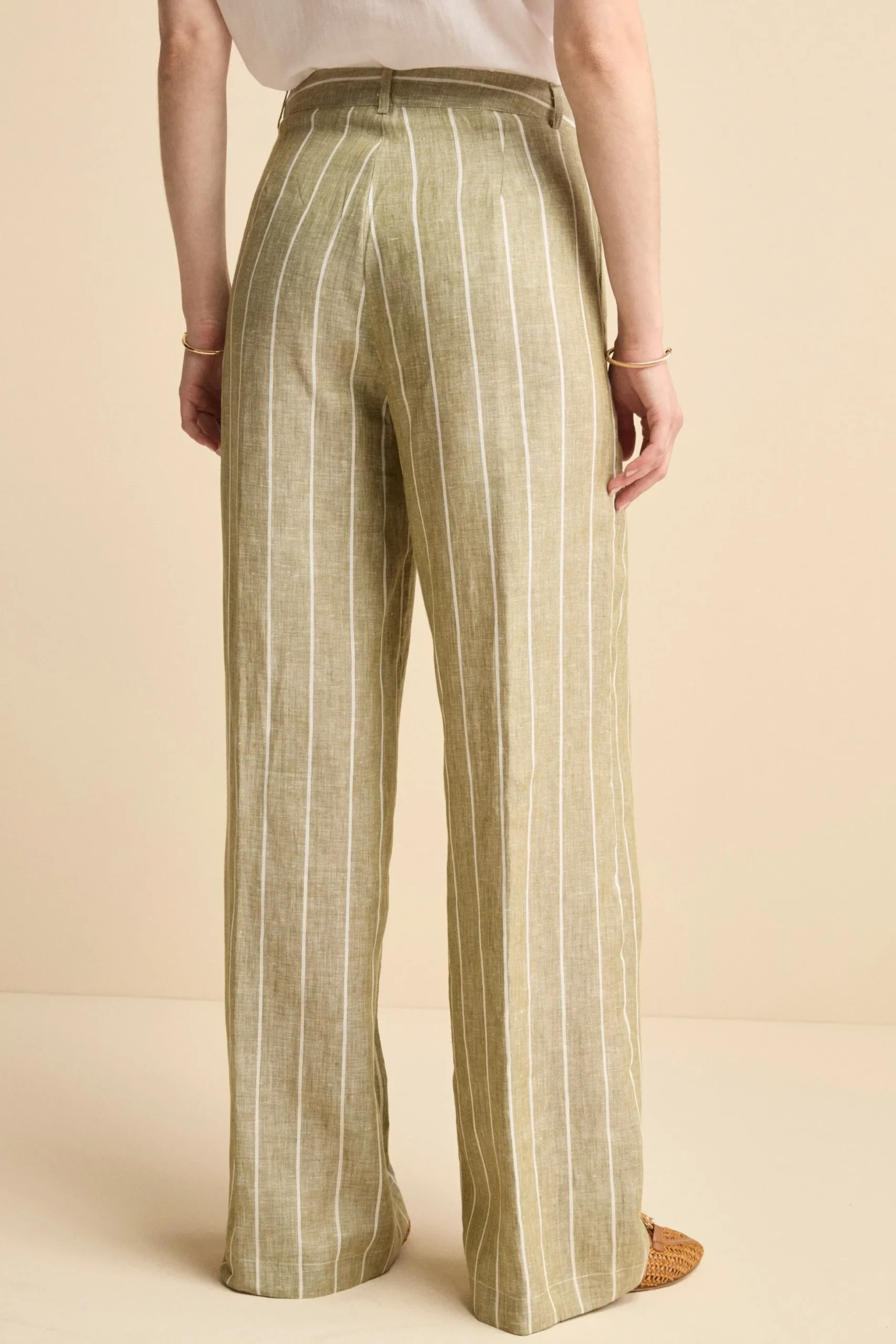 Pantalone Morbido Gessato in Lino - VERDE RIGATO