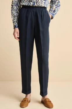 Pantalone Morbido in Lino con Risvolto - BLU