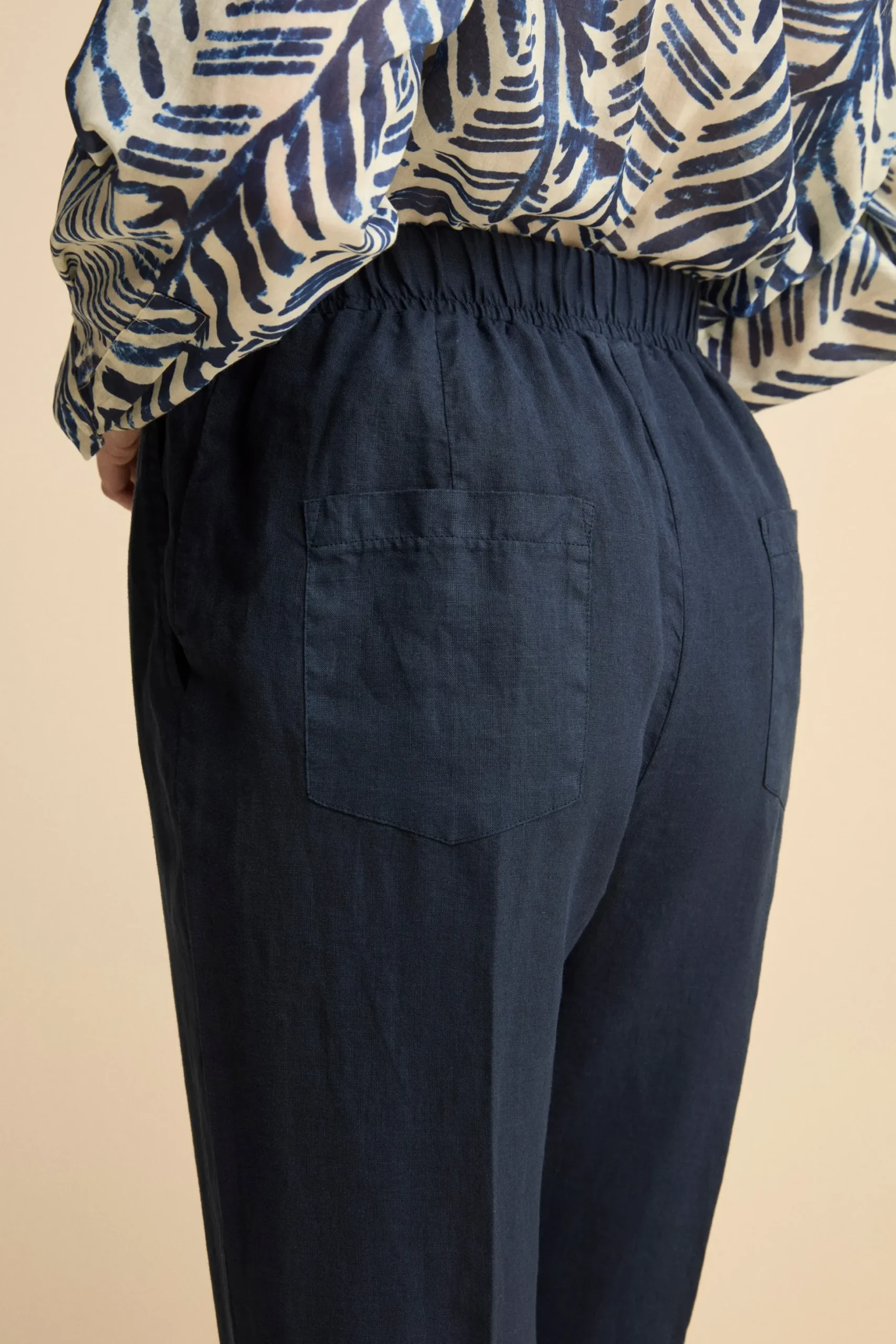 Pantalone Morbido in Lino con Risvolto - BLU