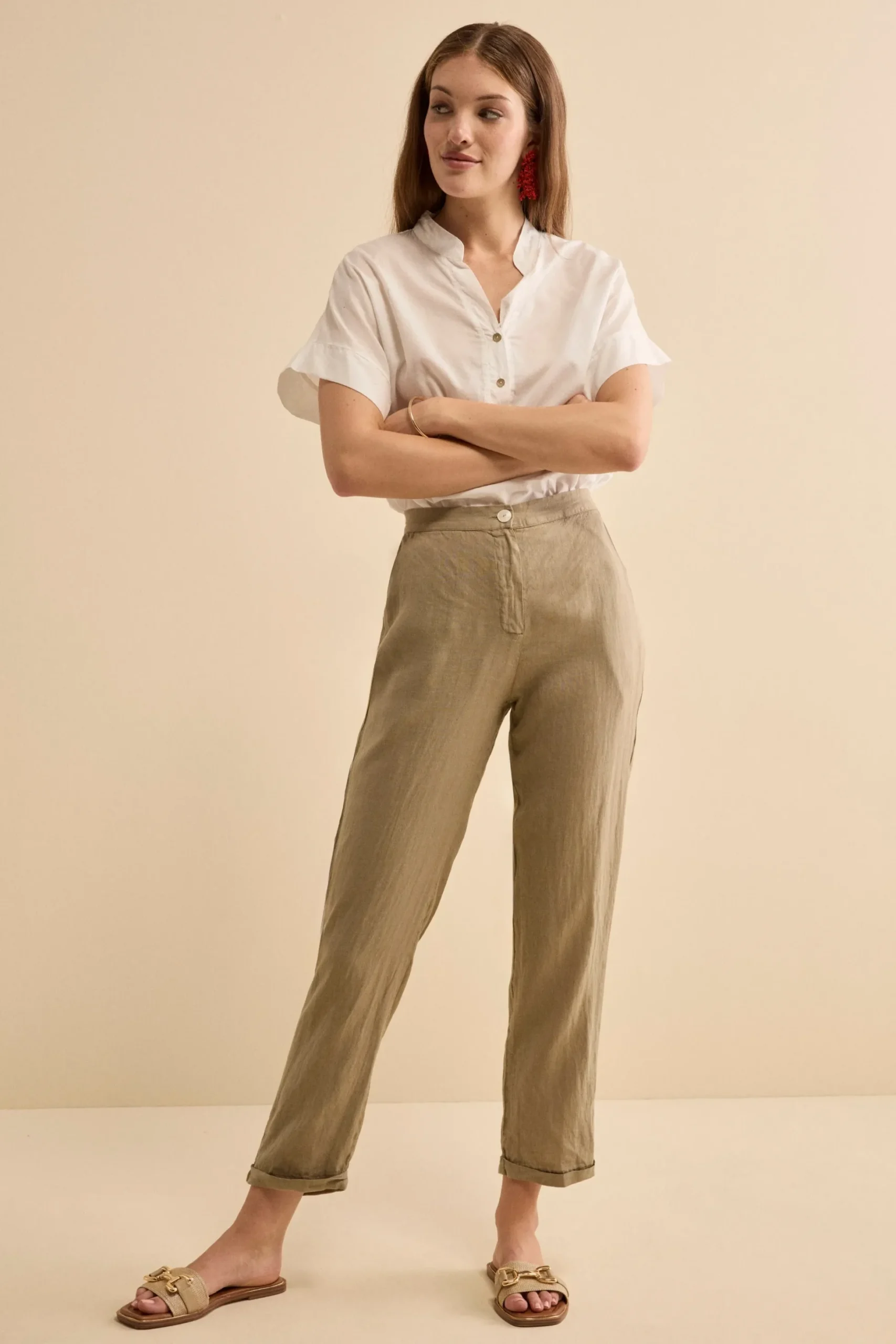 Pantalone Over in Lino con Elastico - TORTORA
