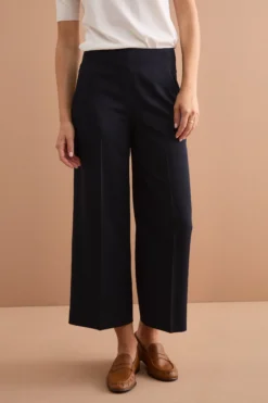 Pantalone Palazzo Cropped con Pieghe - BLU