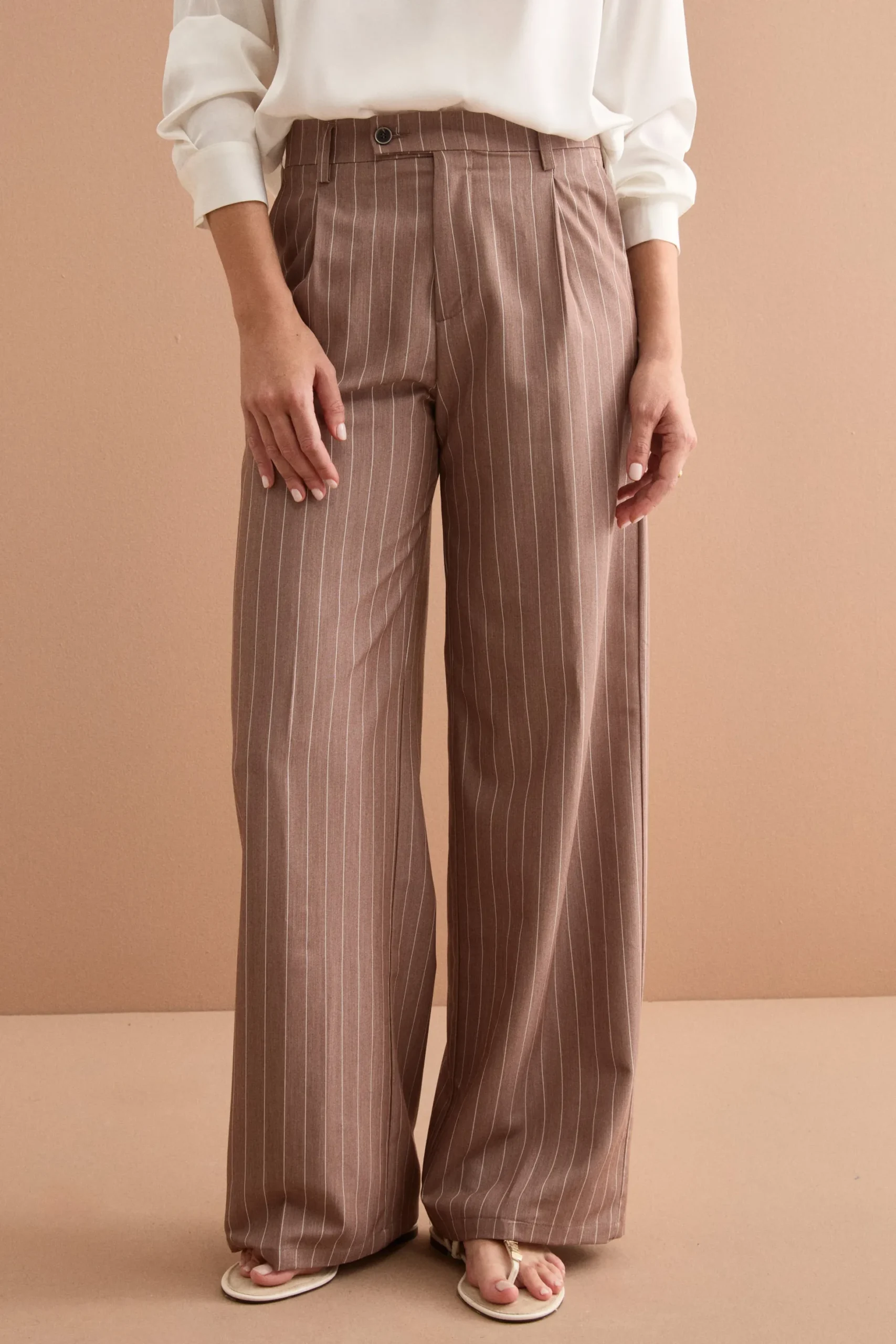 Pantalone Palazzo Gessato con Pinces - MARRONE GESSATO