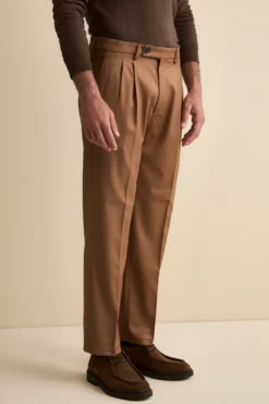 Pantalone Pinces Gamba Larga in Misto Lana - CAMMELLO