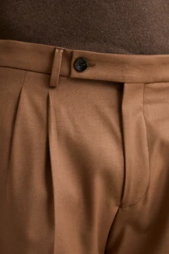 Pantalone Pinces Gamba Larga in Misto Lana - CAMMELLO