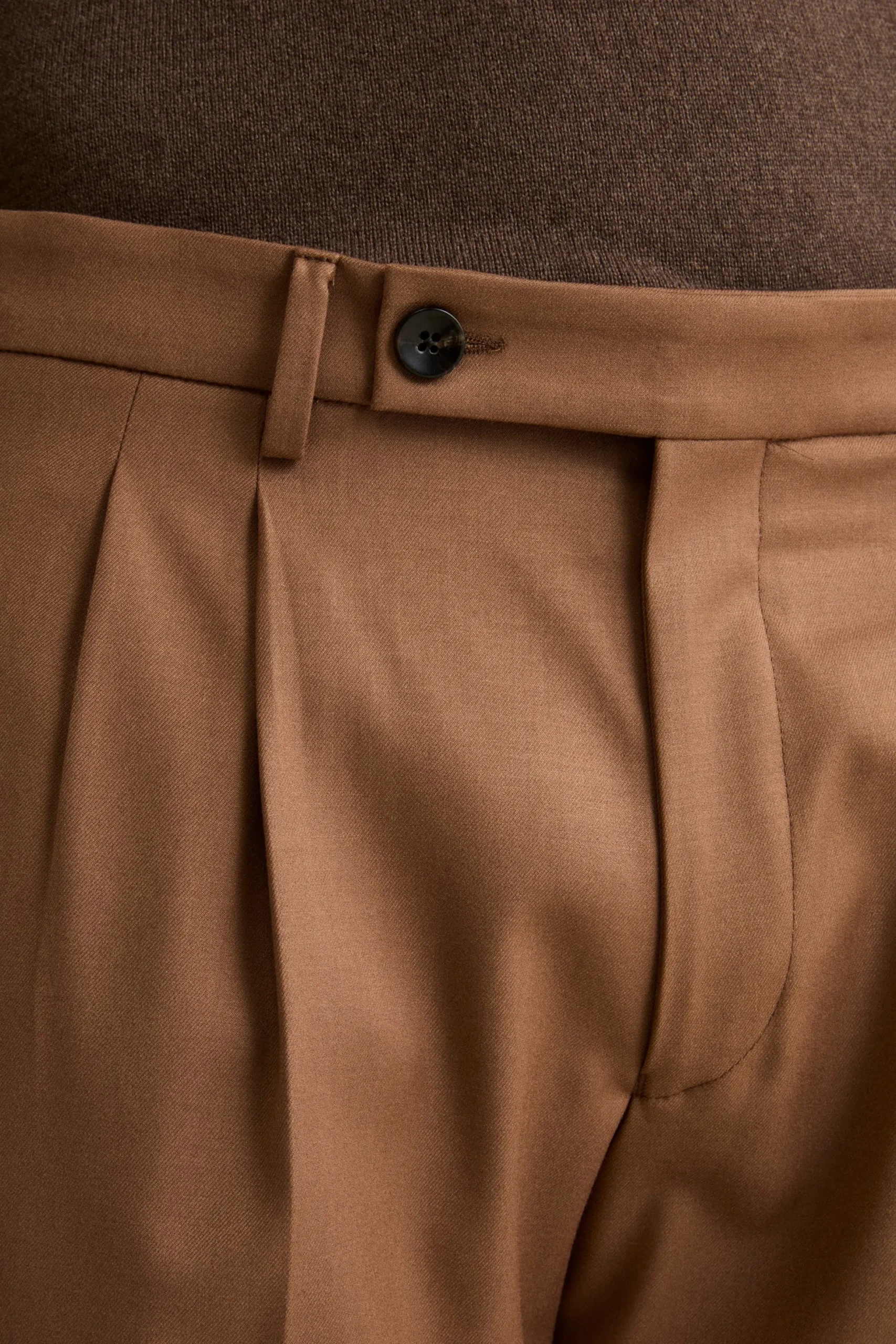 Pantalone Pinces Gamba Larga in Misto Lana - CAMMELLO