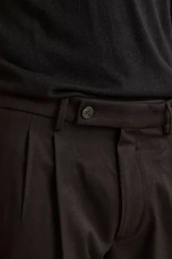 Pantalone Pinces Gamba Larga in Misto Lana - NERO
