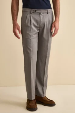 Pantalone Pinces Gamba Larga in Misto Lana - GRIGIO MELANGE