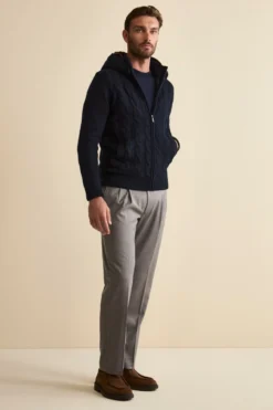 Pantalone Pinces Gamba Larga in Misto Lana - GRIGIO MELANGE