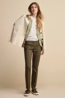 Pantalone Piquet a Sigaretta in Cotone - VERDE MILITARE