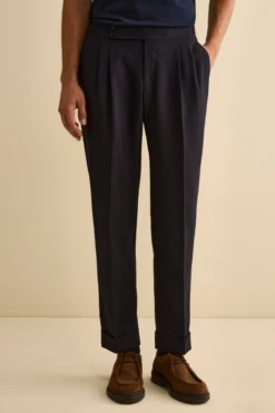 Pantalone Regular Fit con Pinces in Lana Vergine - BLU