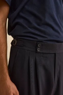 Pantalone Regular Fit con Pinces in Lana Vergine - BLU